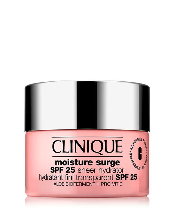 Moisture Surge™ SPF 25 Sheer Hydrator, A cloud-like cream that delivers the hydration you love from Moisture Surge™, plus sheer sun protection—even for deep skin tones.